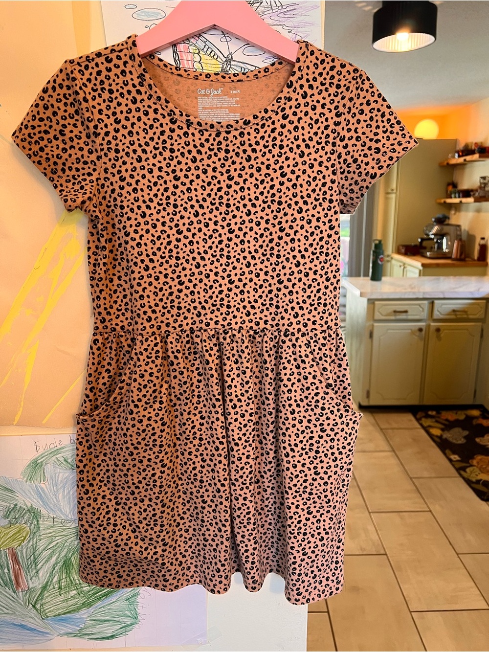 Cat & Jack Tan Leopard Print Short Sleeve Pocket Dress